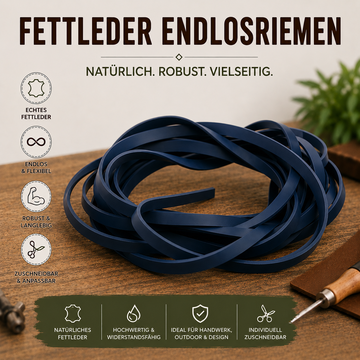 Fettleder Endlosriemen - Meterware blau