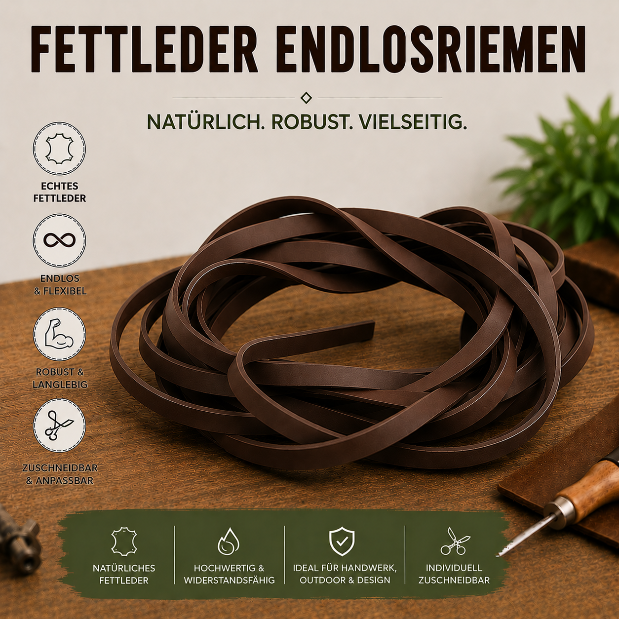 Fettleder Endlosriemen - Meterware braun