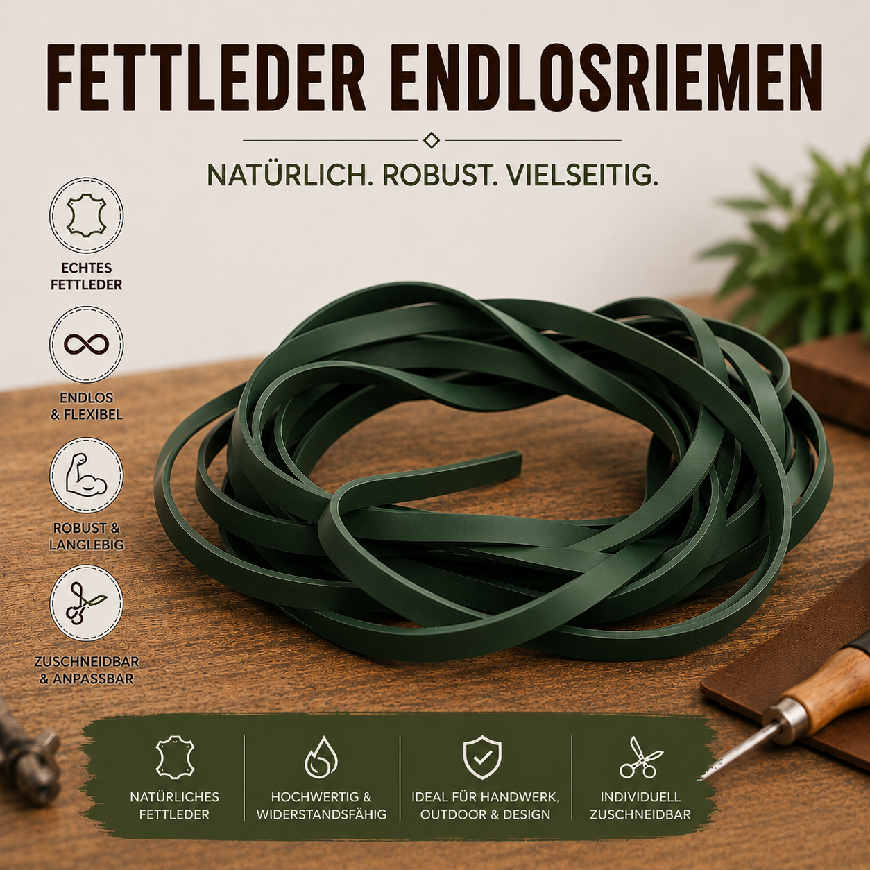 Fettleder Endlosriemen - Meterware grün