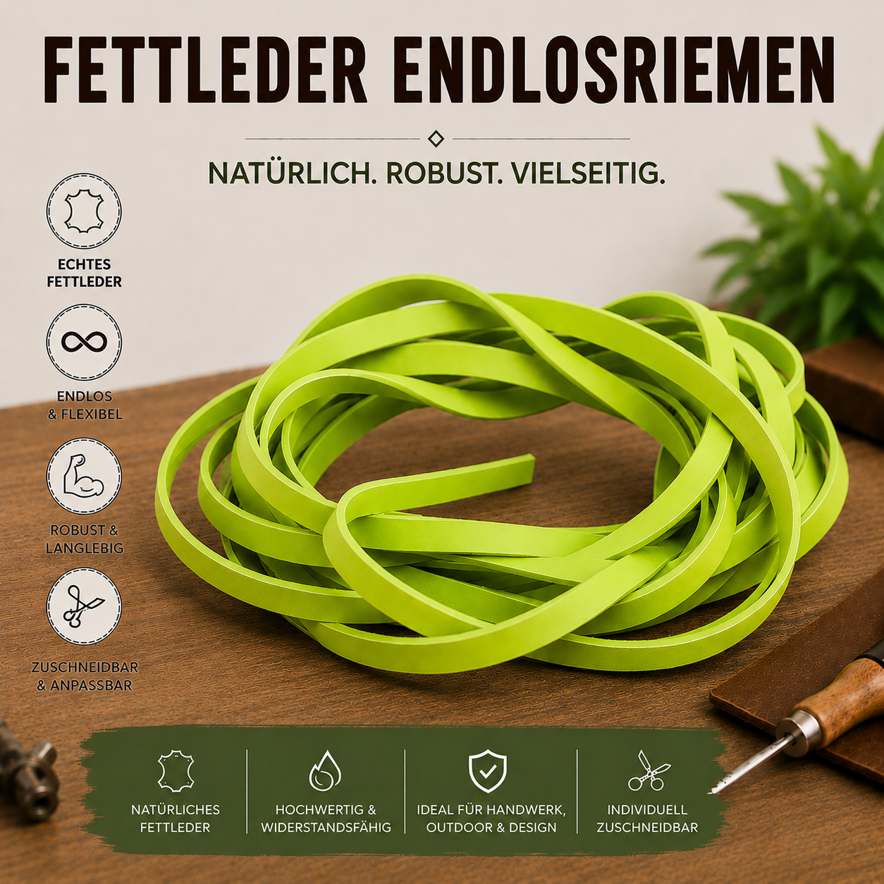 Fettleder Endlosriemen - Meterware lime