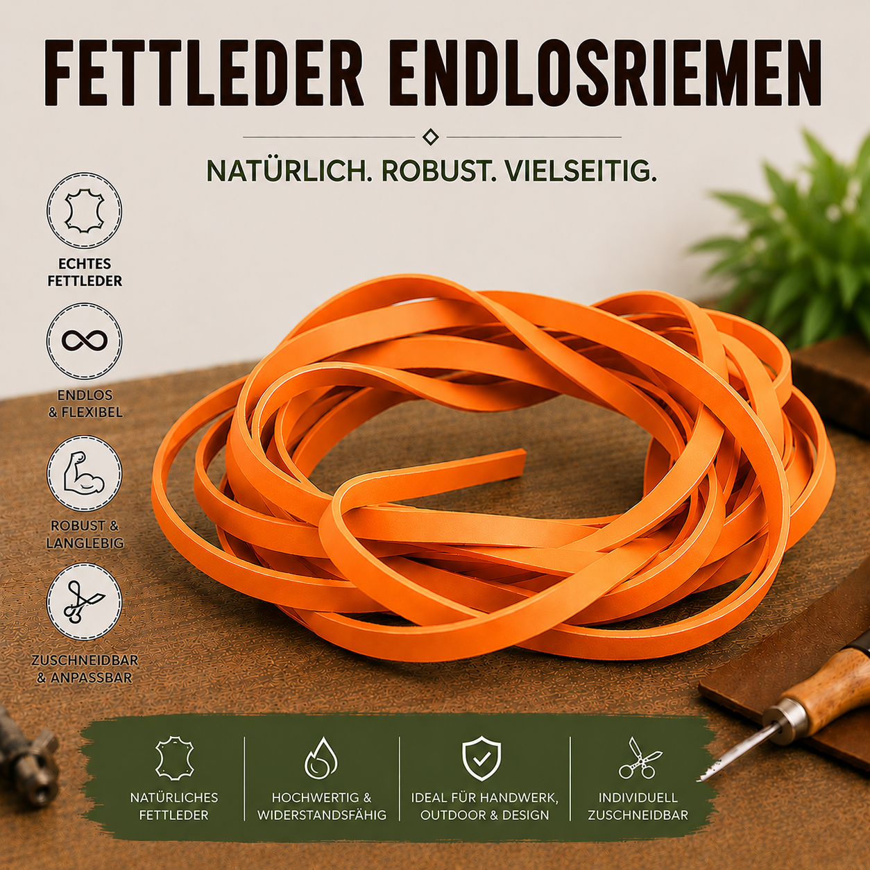 Fettleder Endlosriemen - Meterware orange