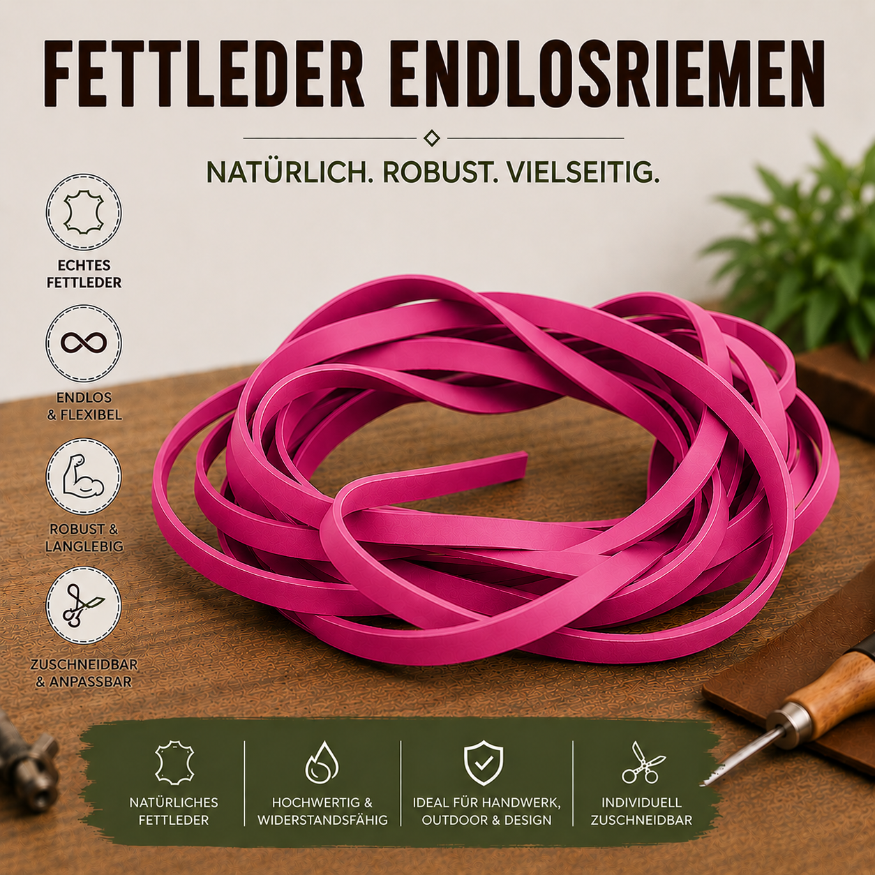 Fettleder Endlosriemen - Meterware pink