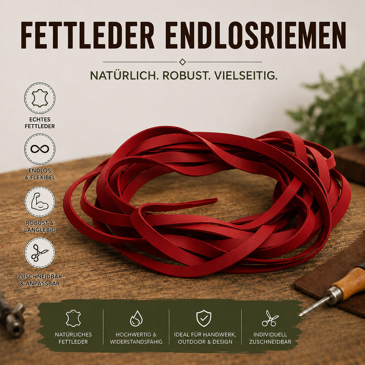 Fettleder Endlosriemen - Meterware bordeaux-rot