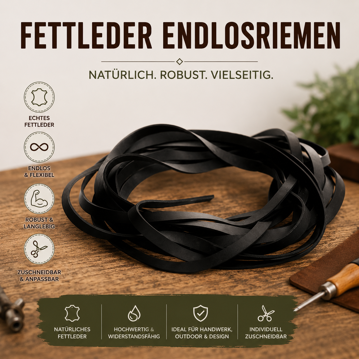 Fettleder Endlosriemen - Meterware schwarz