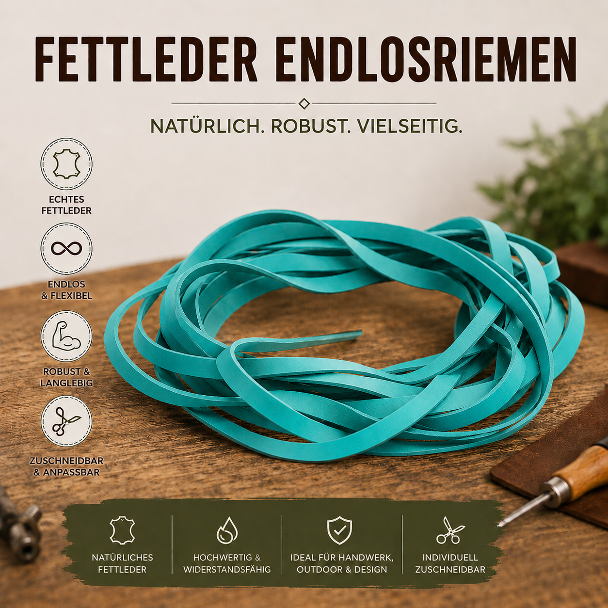 Fettleder Endlosriemen - Meterware türkis