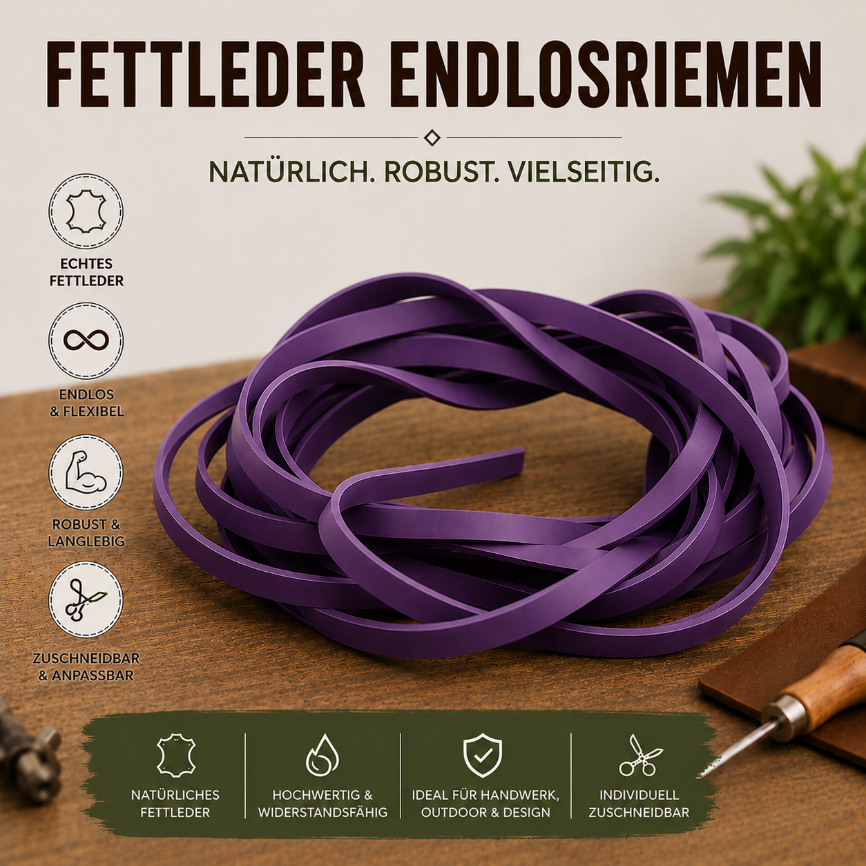 Fettleder Endlosriemen - Meterware lila