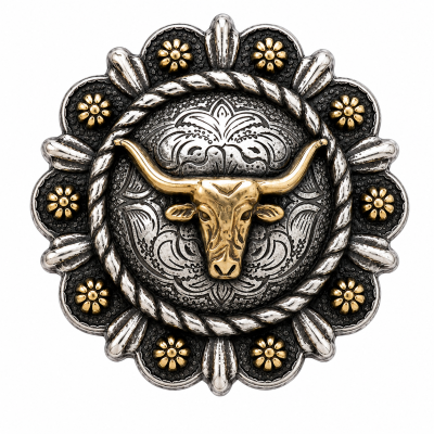 Roped Berry Round Concho - Steer Head