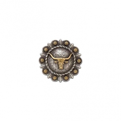 Roped Berry Round Concho - Steer Head