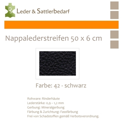 Nappalederstreifen 50 x 6 cm - 42 schwarz