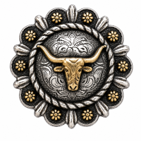 Roped Berry Round Concho - Steer Head